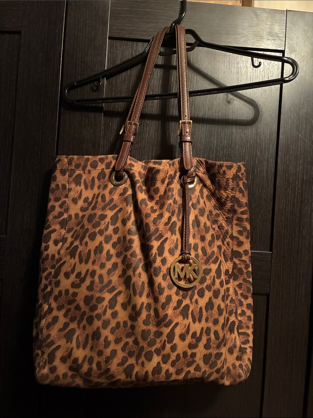 Michael Kors Leopard-Print Brown and Dark Brown Tote